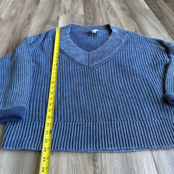 Aerie Womens Oversized V-Neck Ribbed Knit Cotton Sweater Blue Large L Baggy - Picture 4 of 6